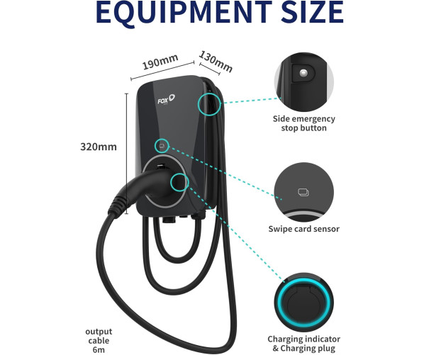 Зарядное устройство для электромобилей со штекером Fox ESS A Series PLUG VERSION 1 фаза 7,3 Квт, 32А
