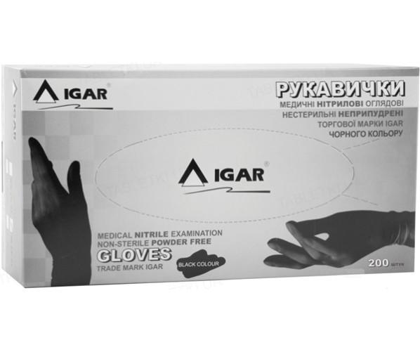  Рукавички чорні нітрилові без пудри IGAR, S - 200 шт (100 пар)